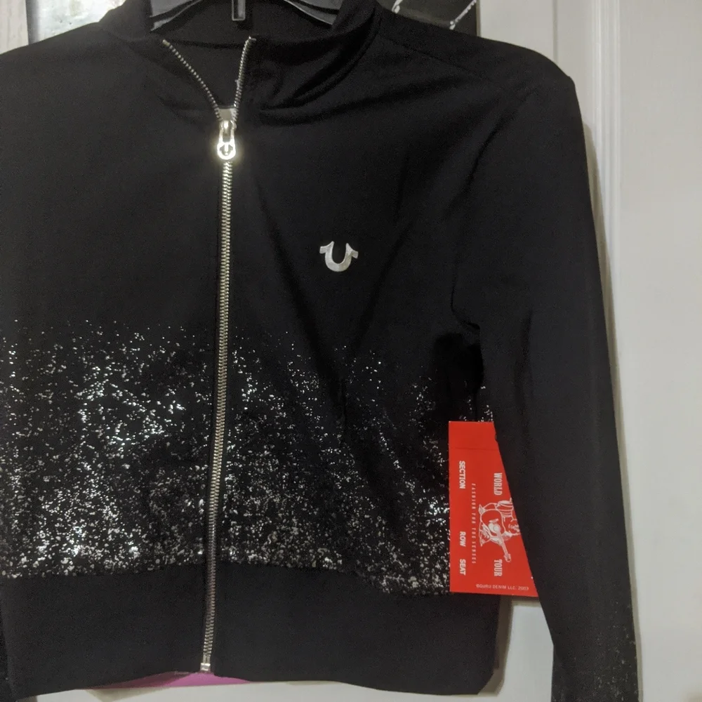 True Religion Black Ombre Glitter Zip Crop Workout Jacket - Picture 2 of 5